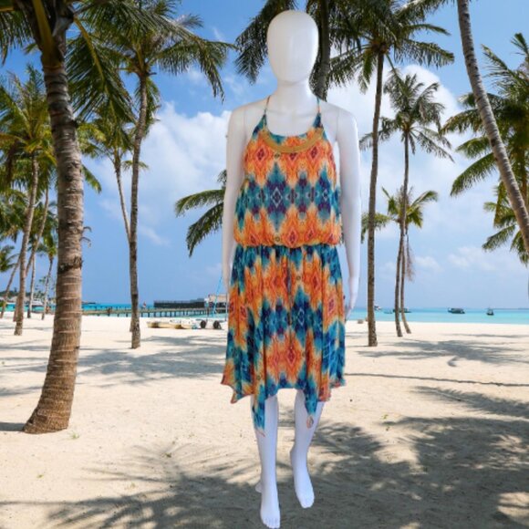 City Triangles Sleeveless Dress with Handkerchief Hem Sheer & Lined Size L - Picture 6 of 13